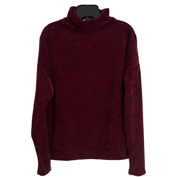 Gaze Mock Turtle Neck Cozy Maroon Wine chenille Sweater. Size Large - Picture 1 of 8